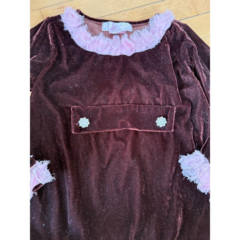 Greggy Girl deep red velour feather trim tunic‎ dress retro style - Picture 5 of 7